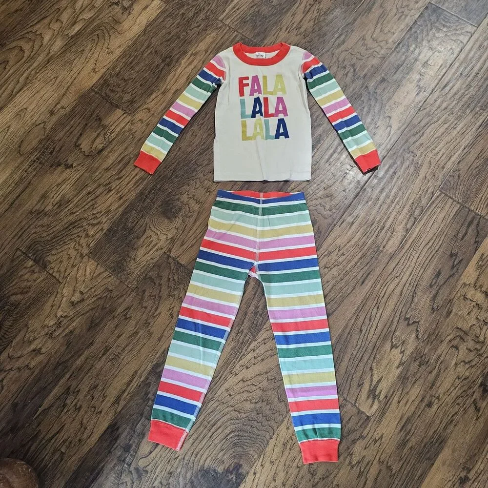 hanna andersson pajamas Size 6/7 Unisex Falalala Christmas Striped 2pc
